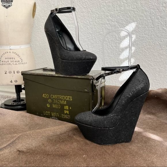 Giuseppe Zanotti Glitter Suede Platform Wedge Ankle Strap High Heels Pumps - Picture 11 of 11